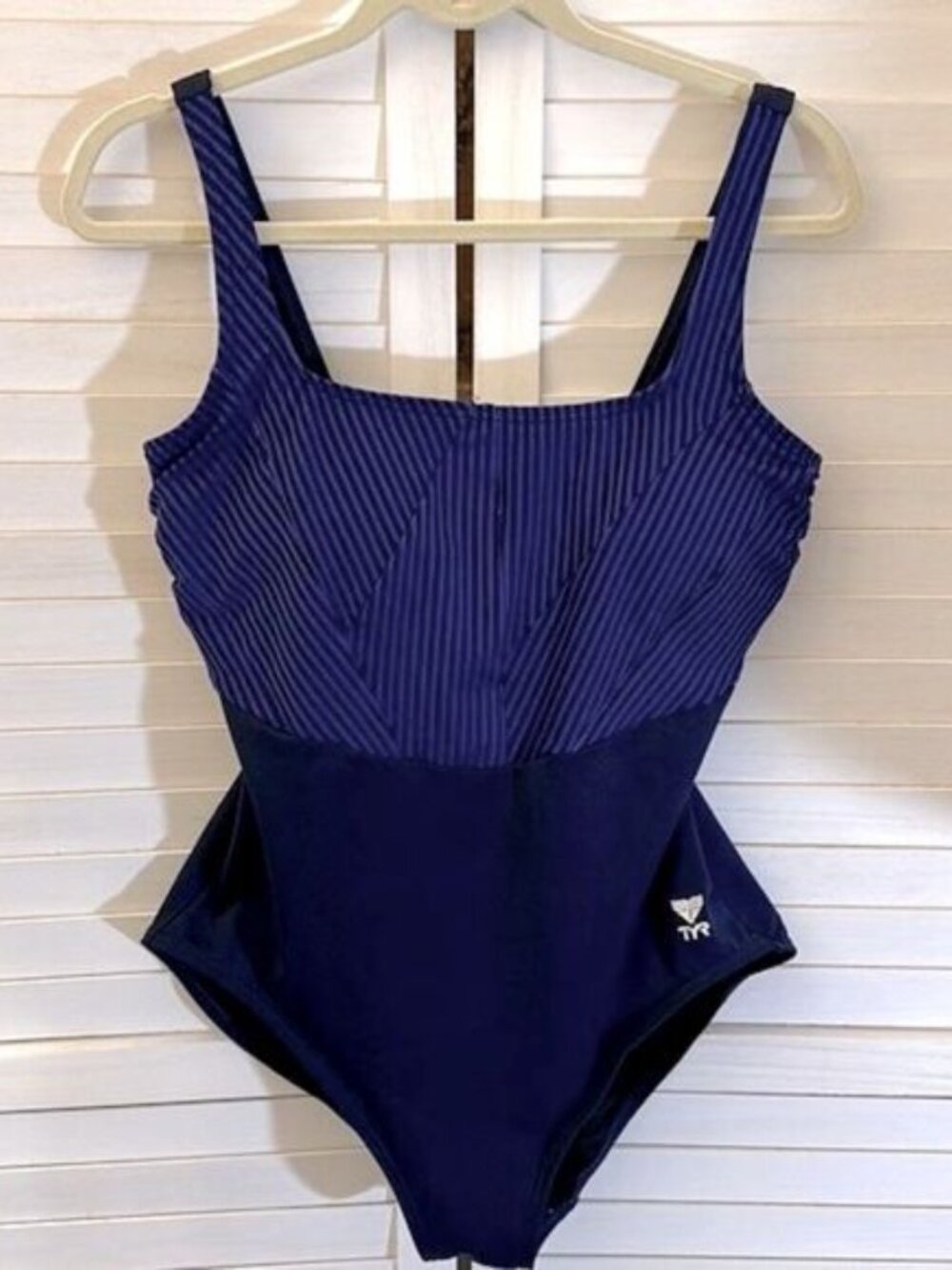 TYR Monroe Blue Swimsuit One Piece Size 14 Striped Aqua Controlfit - Picture 4 of 12